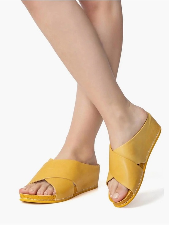 Antelope Shoes - Ayalla by Antelope Daffodil Leather Cross Strap Slide Sandals EU 39